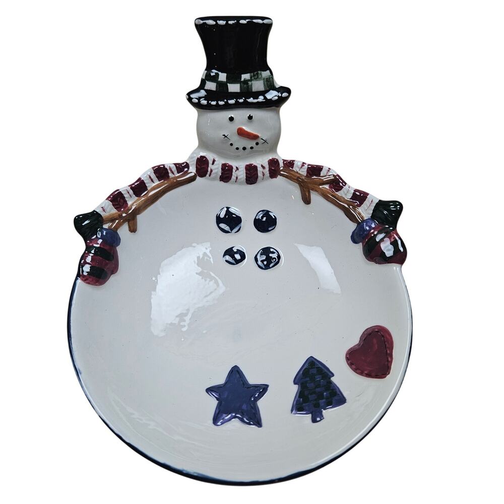 St. Nicholas Square VTG Snow Friends Ceramic Christmas Snowman Candy Dish Plate
